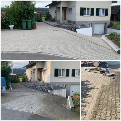 Garagenvorplatz in Lenzburg vor und nach der Reinigung