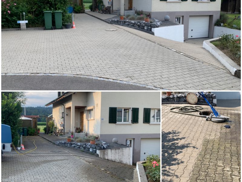 Garagenvorplatz in Lenzburg vor und nach der Reinigung