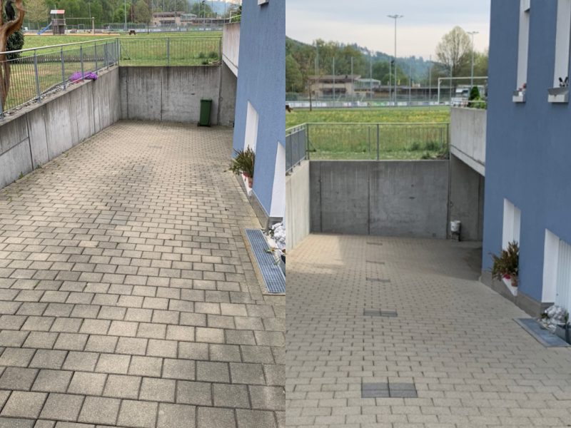 Einfahrt reinigen in Schöftland vor und nach der Reinigung
